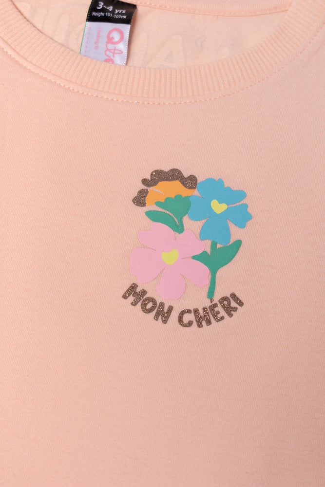 Floral Dropped Waist Dress Peach
