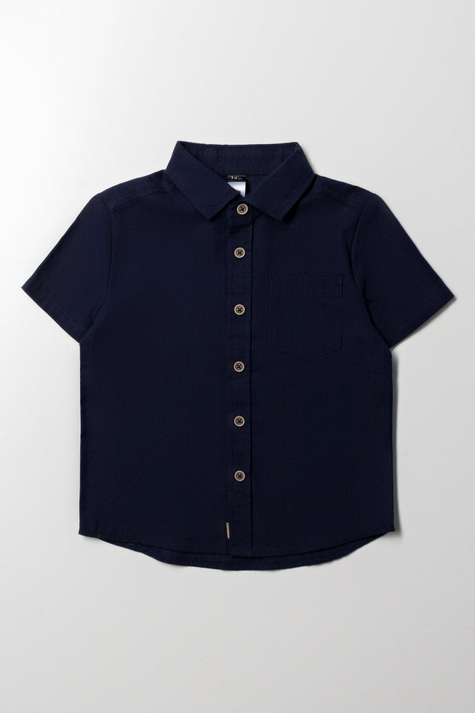 Linen Short Sleeve Shirt Navy