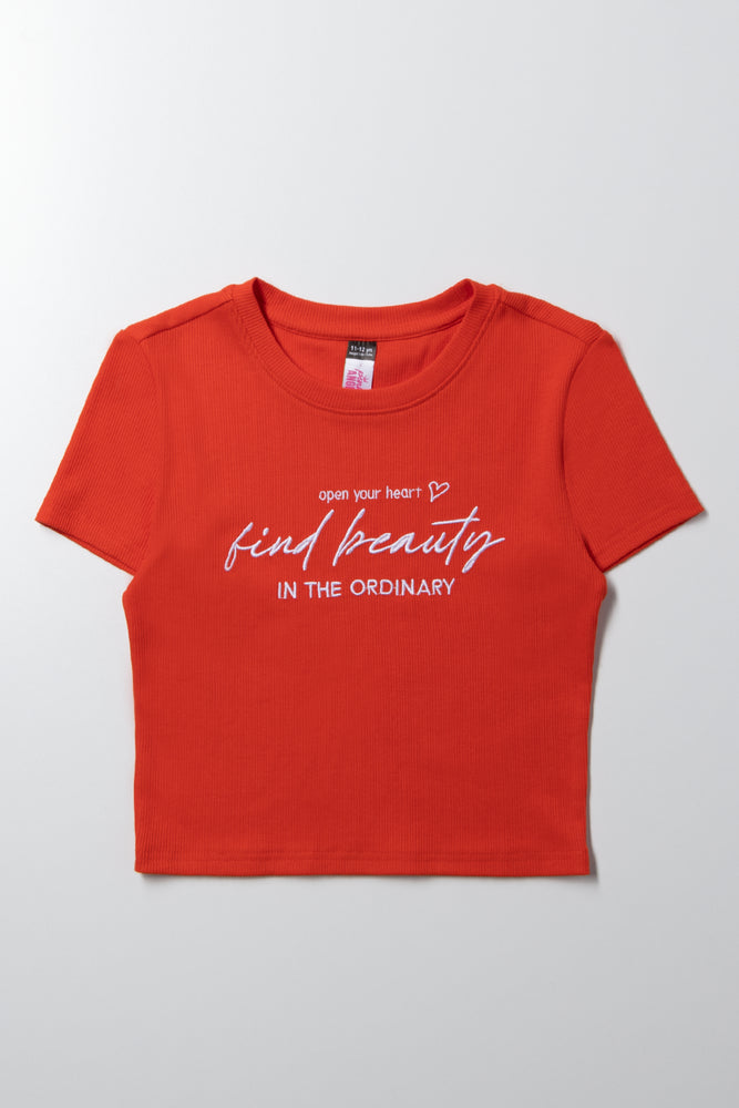 Find Beauty Rib Short Sleeve T-Shirt Red