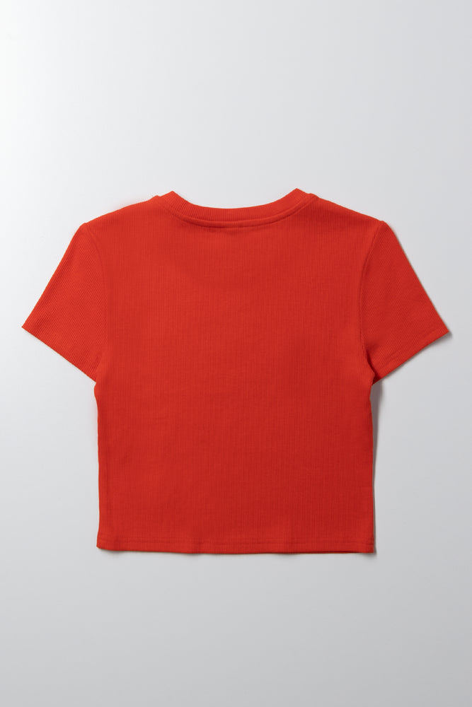 Find Beauty Rib Short Sleeve T-Shirt Red (2)