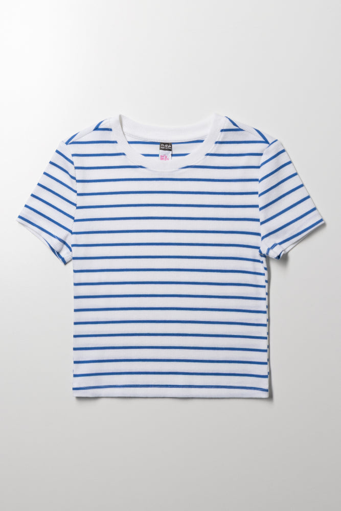 Stripe Rib Baby Tee Blue And White