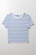 Stripe Rib Baby Tee Blue And White