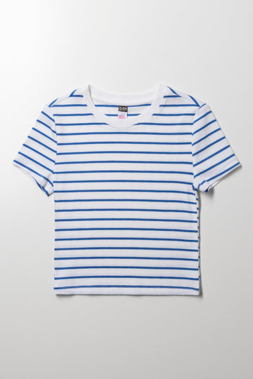 Stripe Rib Baby Tee Blue And White