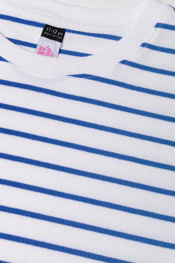 Stripe Rib Baby Tee Blue And White