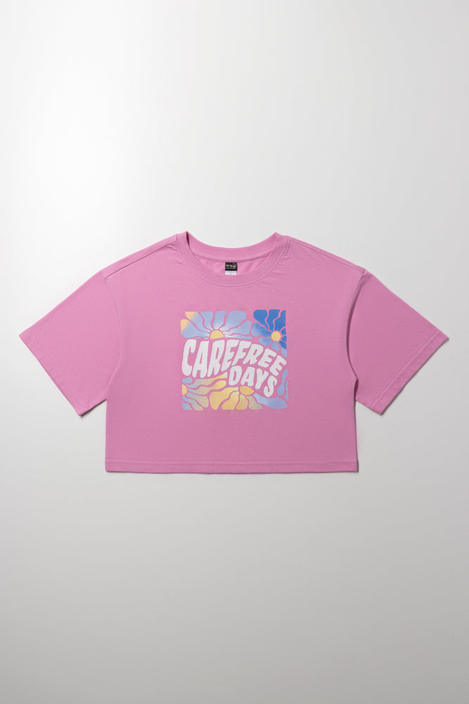 Carefree Days Boxy Short Sleeve T-Shirt Pink