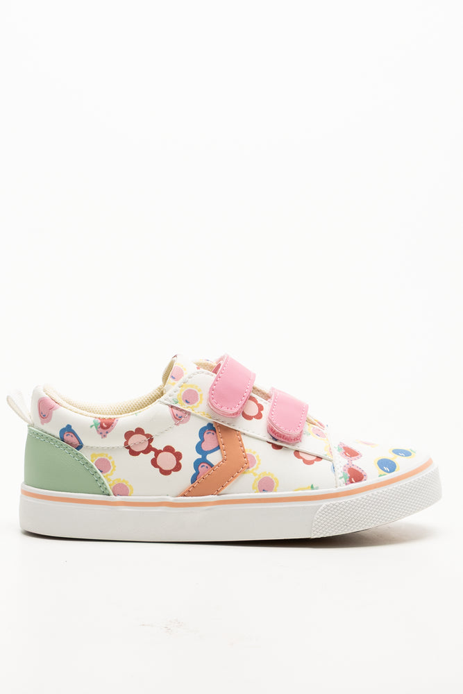 Daisy Print Sneakers Cream
