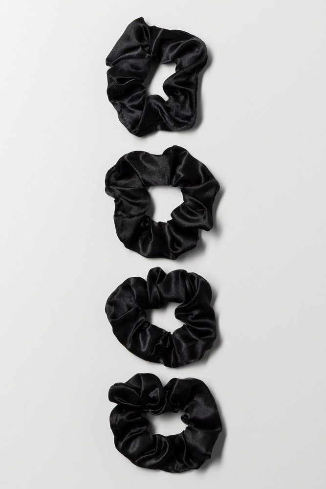 4 Pack Silky Scrunchies Black