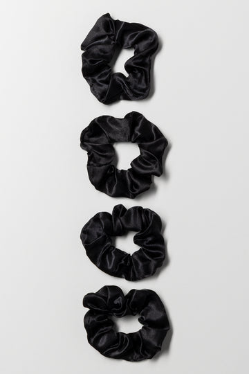 4 Pack Silky Scrunchies Black