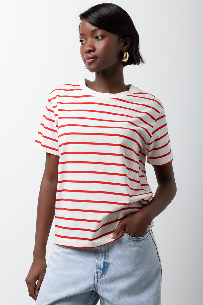 Short Sleeve Stripe T-Shirt Red And White