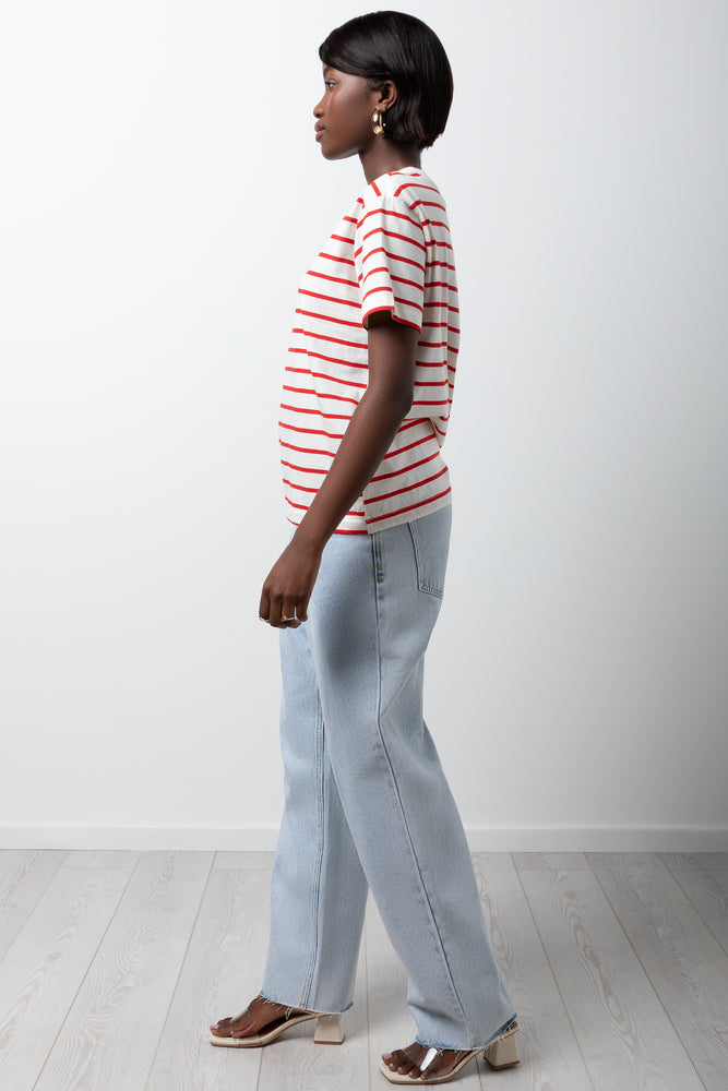 Short Sleeve Stripe T-Shirt Red And White