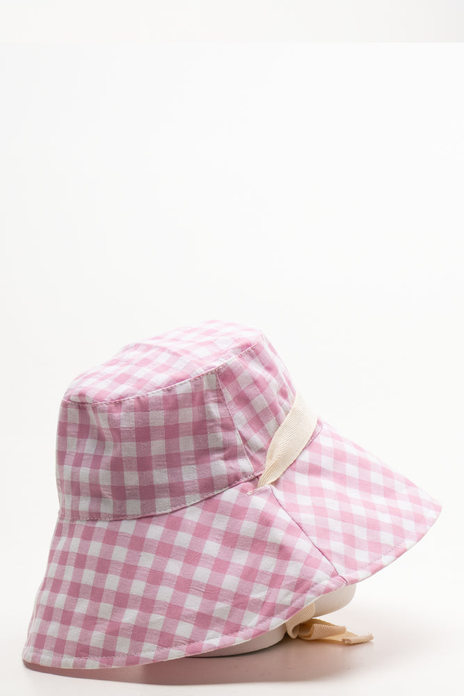 Check Wide Brim Bucket Hat Pink