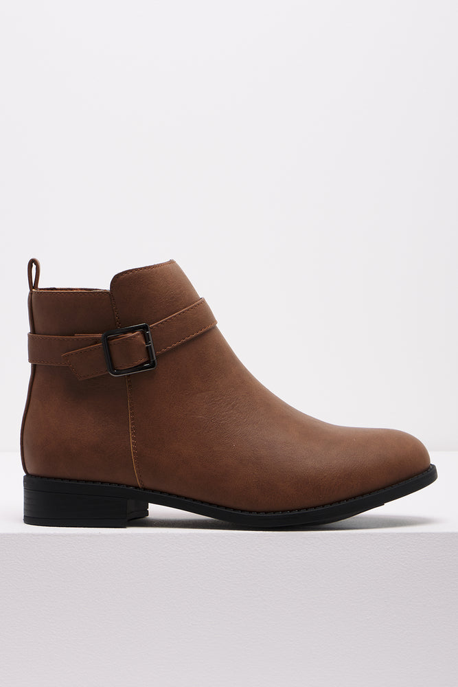Buckle Trim Boot Tan