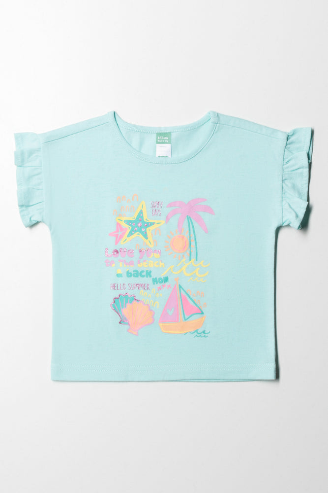 T-Shirt with Frill Sleeve Blue