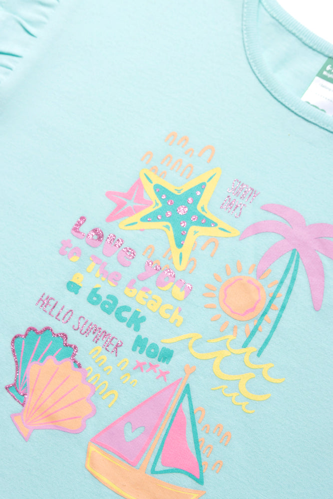 T-Shirt with Frill Sleeve Blue