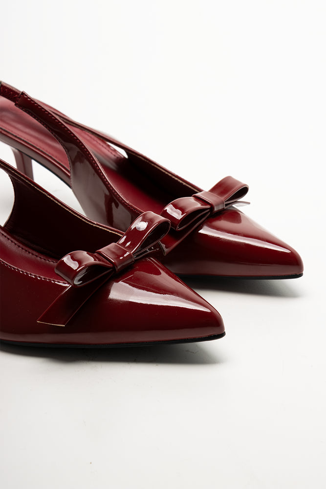 Pointy Bow Slingback Heel Burgundy