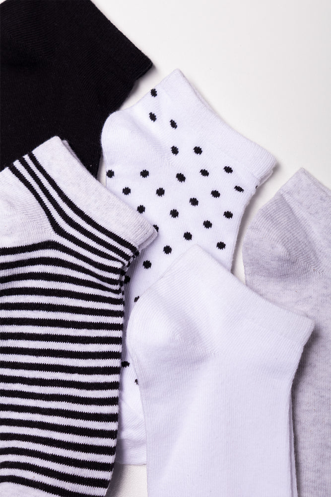5 Pack Dots And Stripes Socks Black And White (1)
