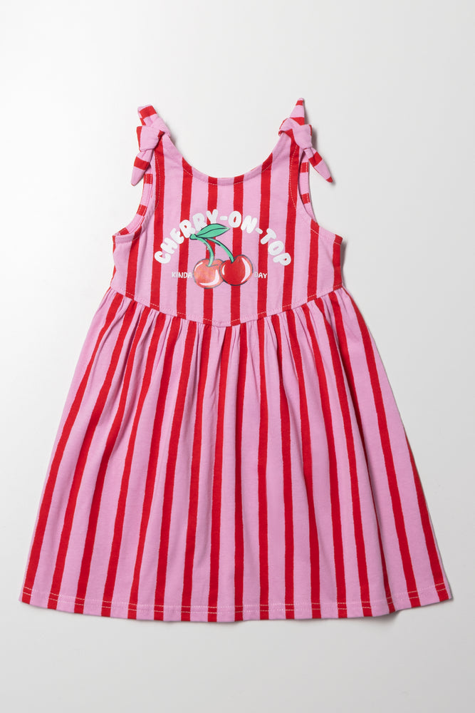 Stripe Sleeveless Dress Red And Pink