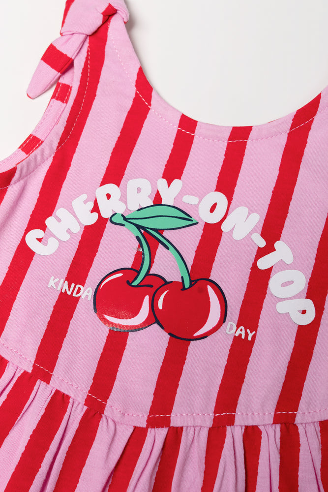 Stripe Sleeveless Dress Red And Pink