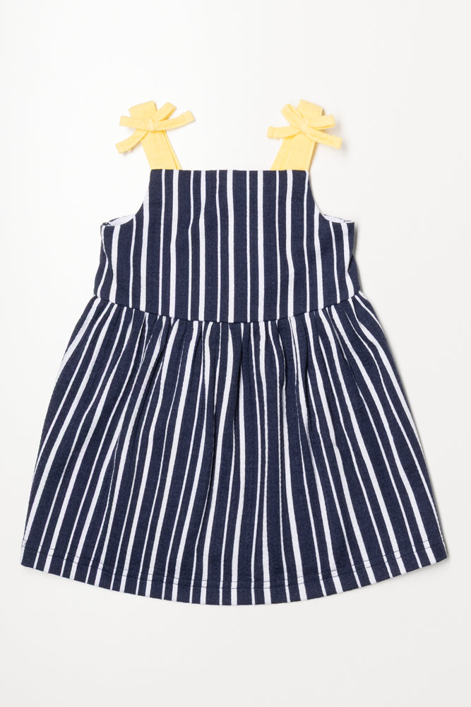 Stripe Textured Strappy Dress Navy