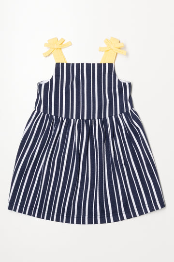 Stripe Textured Strappy Dress Navy