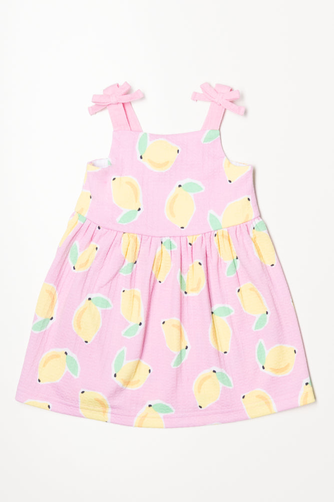 Lemon Textured Strappy Dress Pink