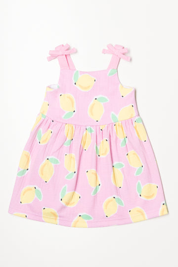 Lemon Textured Strappy Dress Pink