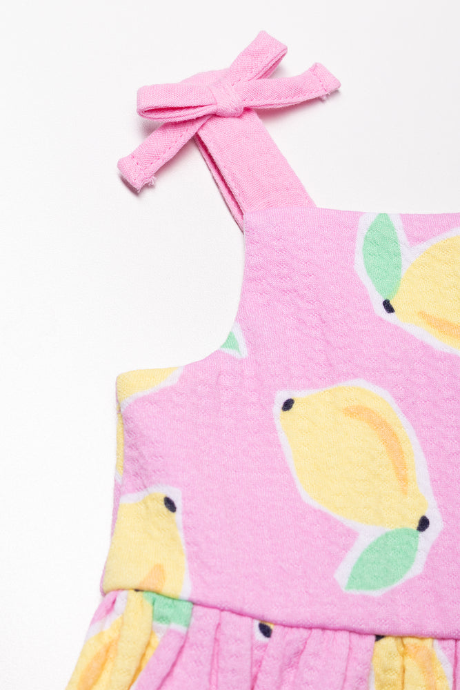 Lemon Textured Strappy Dress Pink