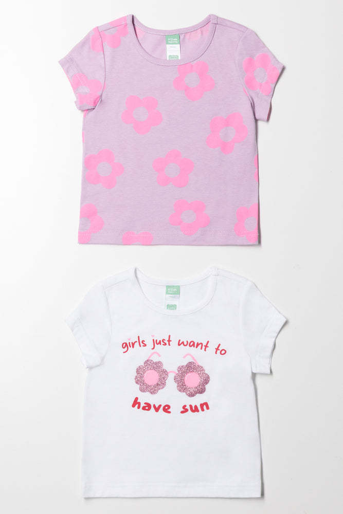 2 Pack Flower T-Shirts Pink And White