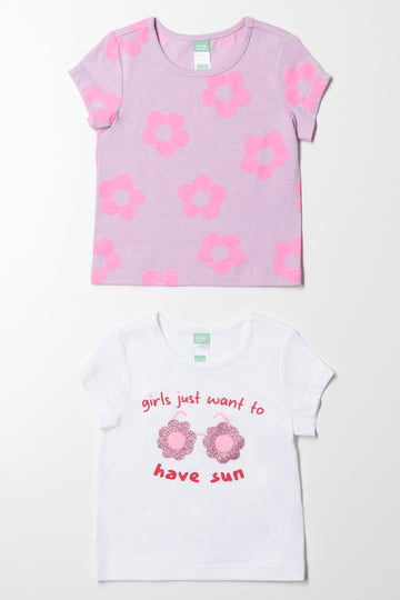 2 Pack Flower T-Shirts Pink And White
