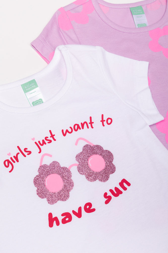 2 Pack Flower T-Shirts Pink And White