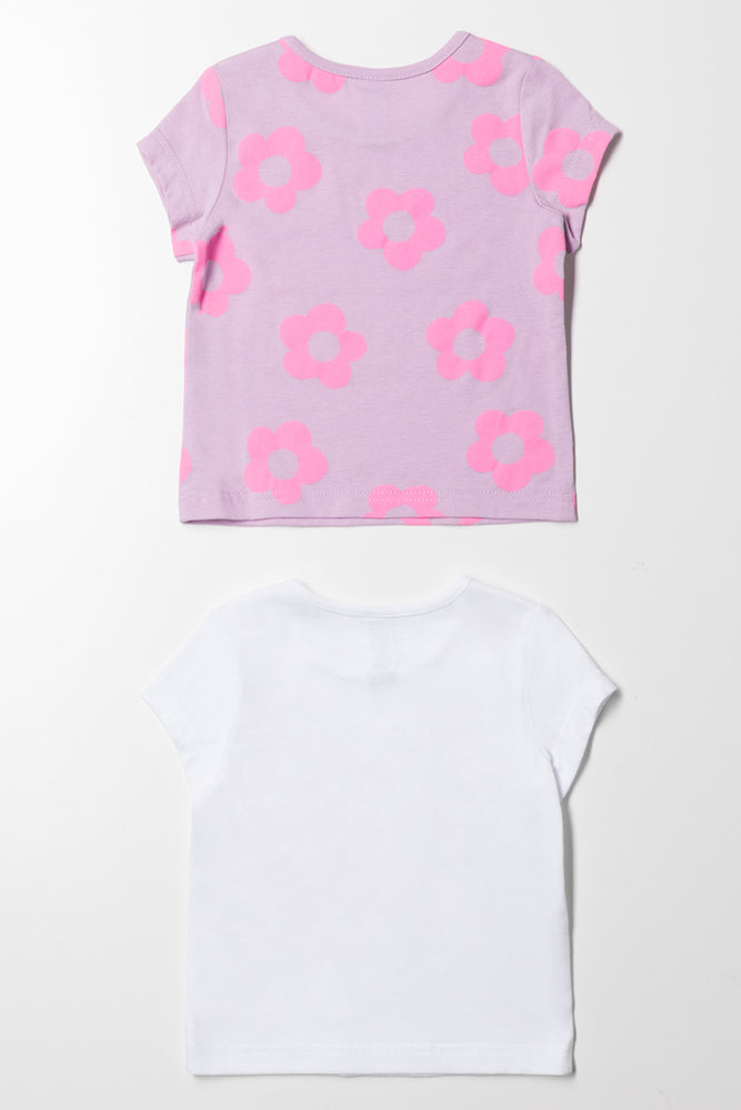 2 Pack Flower T-Shirts Pink And White (2)