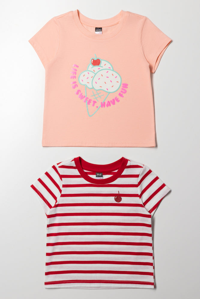2 Pack Ice Cream T-Shirts Peach & White