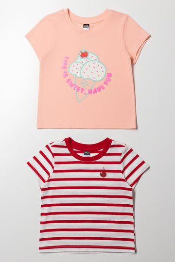 2 Pack Ice Cream T-Shirts Peach & White