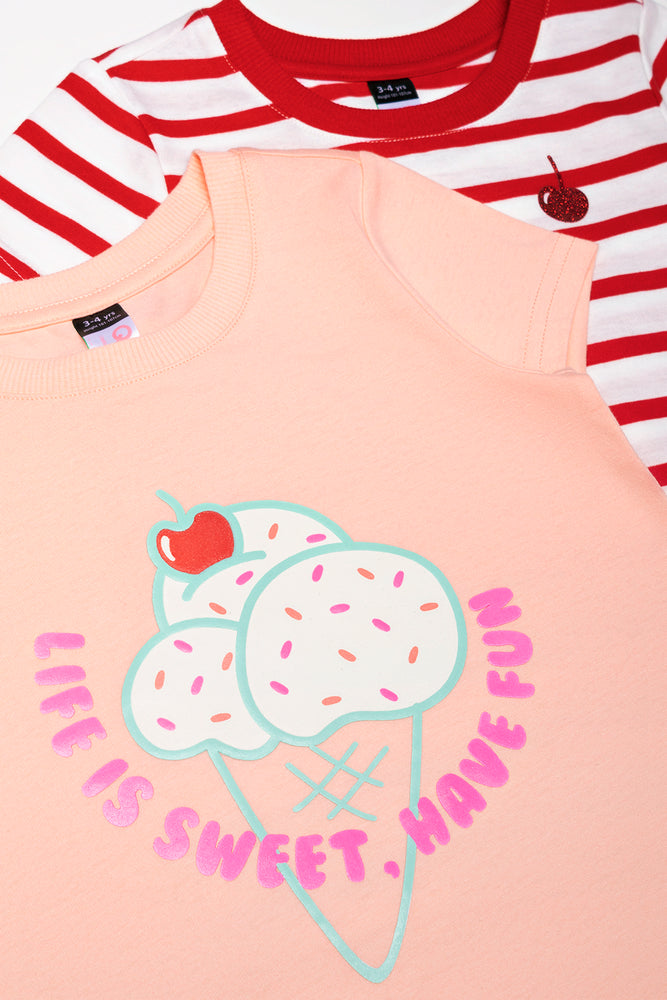 2 Pack Ice Cream T-Shirts Peach & White