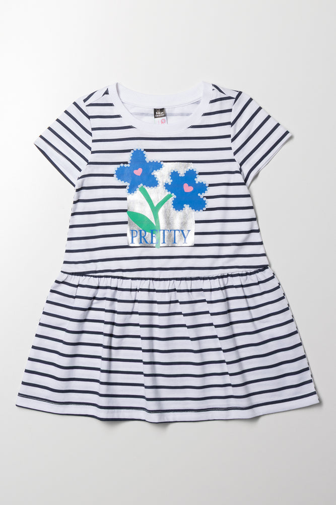 Stripe Dropped Waist T-Shirt Dress Navy And White