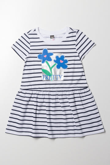 Stripe Dropped Waist T-Shirt Dress Navy And White