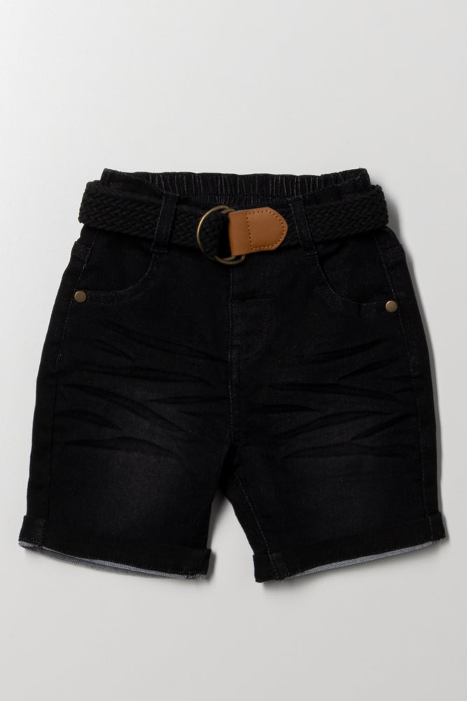 Denim Belted Shorts Black