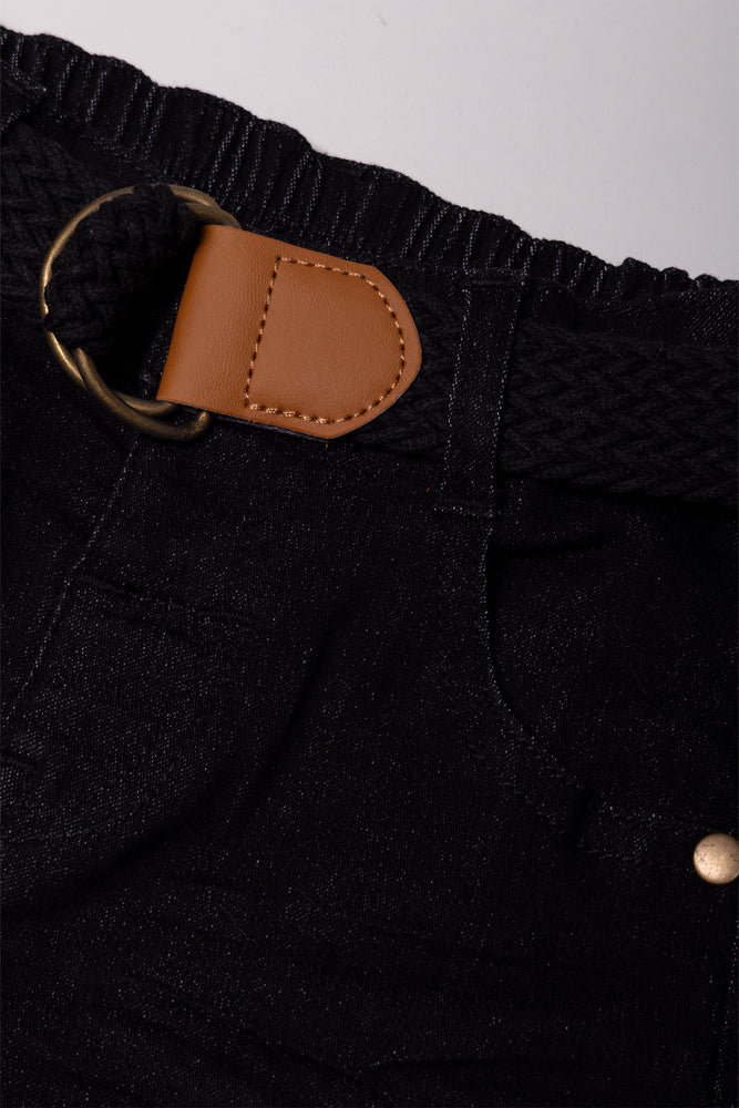 Denim Belted Shorts Black