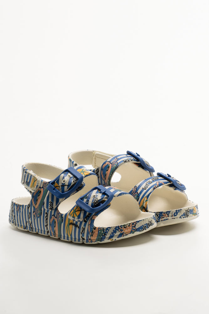 Double Strap Sandals Cream And Navy