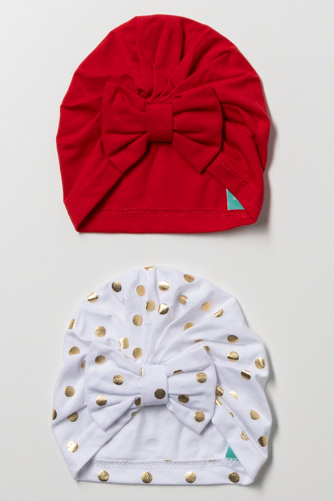 2 Pack Christmas Turbans White And Red