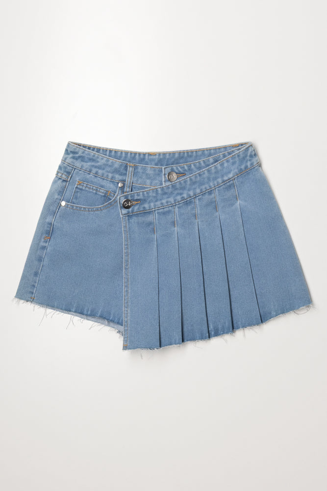 Denim Pleated Skort Light Blue