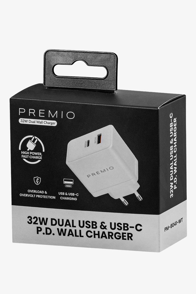 Premio 32W Dual USB And USB-C Wall Charger | Power supplies