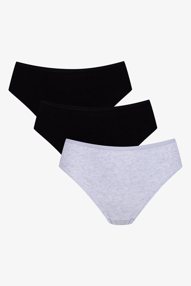 3 Pack Rib Brazilian Panties Black And Grey