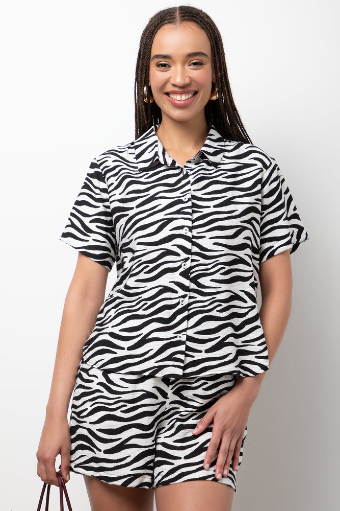 Zebra Short Sleeve Shirt Black And White