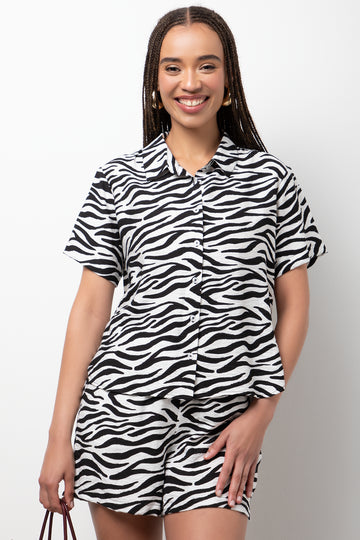 Zebra Short Sleeve Shirt Black And White
