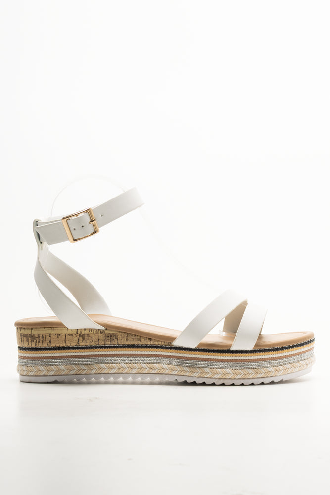 Espadrille Wedge Ankle Strap Sandals White