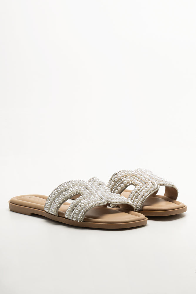 Pearl Mule Sandals Natural