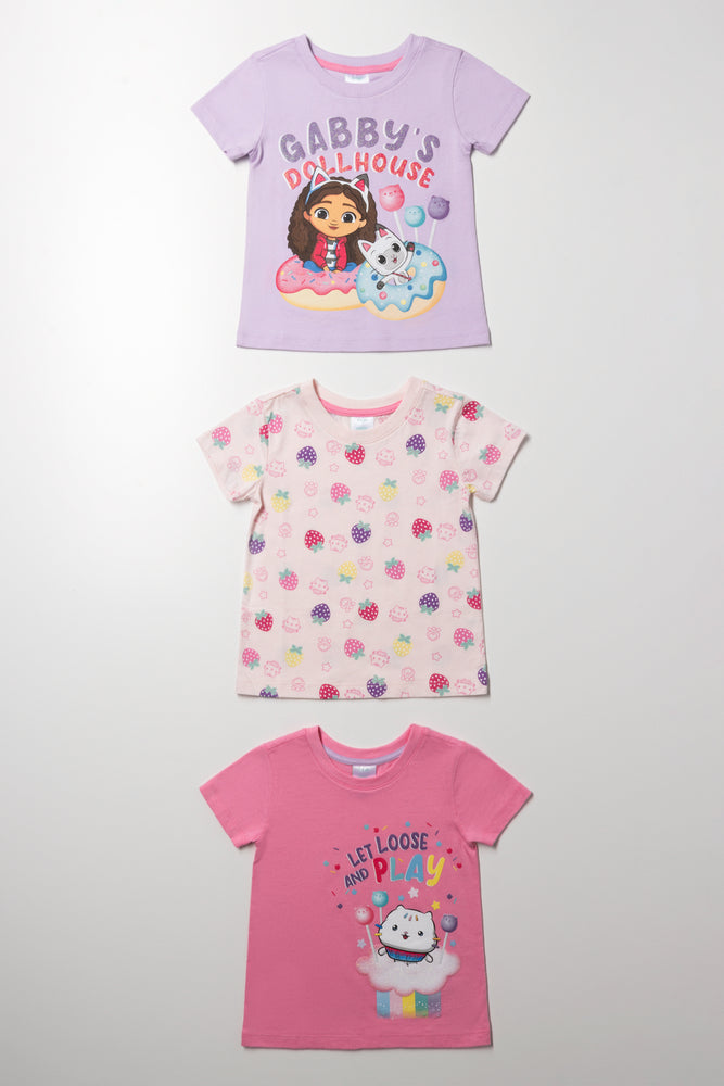 Gabby's Dollhouse 3 Pack T-Shirts Purple And Pink