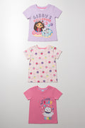 Gabby's Dollhouse 3 Pack T-Shirts Purple And Pink