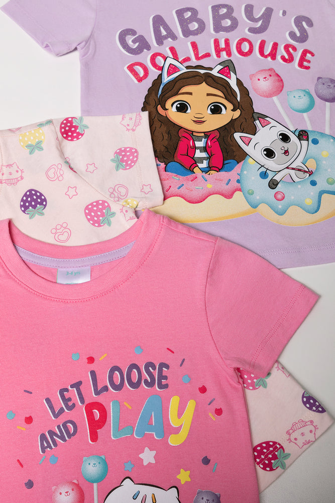 Gabby's Dollhouse 3 Pack T-Shirts Purple And Pink